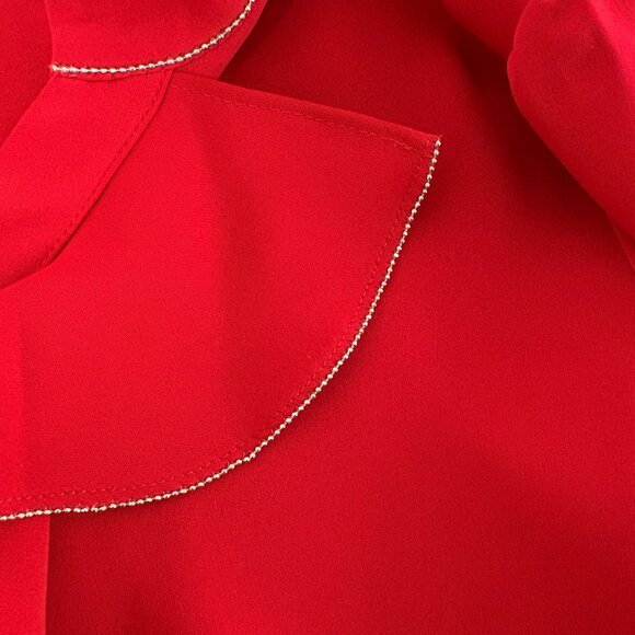 Chicos Ruffle Front Button Up Blouse Size 2 US 12 Red V Neck Sparkle Trim Top - Picture 8 of 12